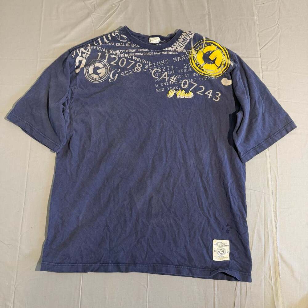 G-Unit Graphic T-Shirt Size XL Blue Heavyweight Rap Tee